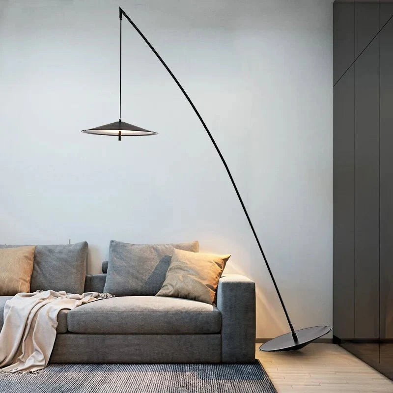 Lampadaire Déporté Minimaliste Noir - Blanc chaud