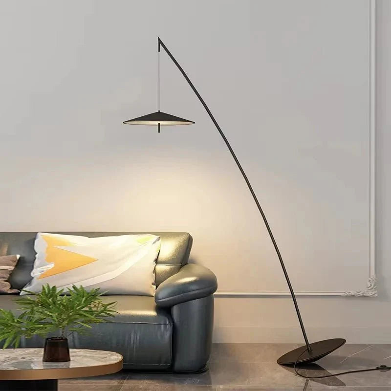 Lampadaire Déporté Minimaliste Noir - Blanc chaud