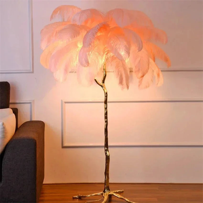 Lampadaire Design Arbre Plumes d'Autruche - Beige