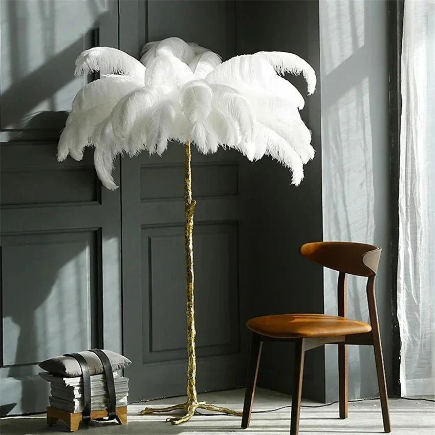 Lampadaire Design Arbre Plumes d'Autruche - Beige
