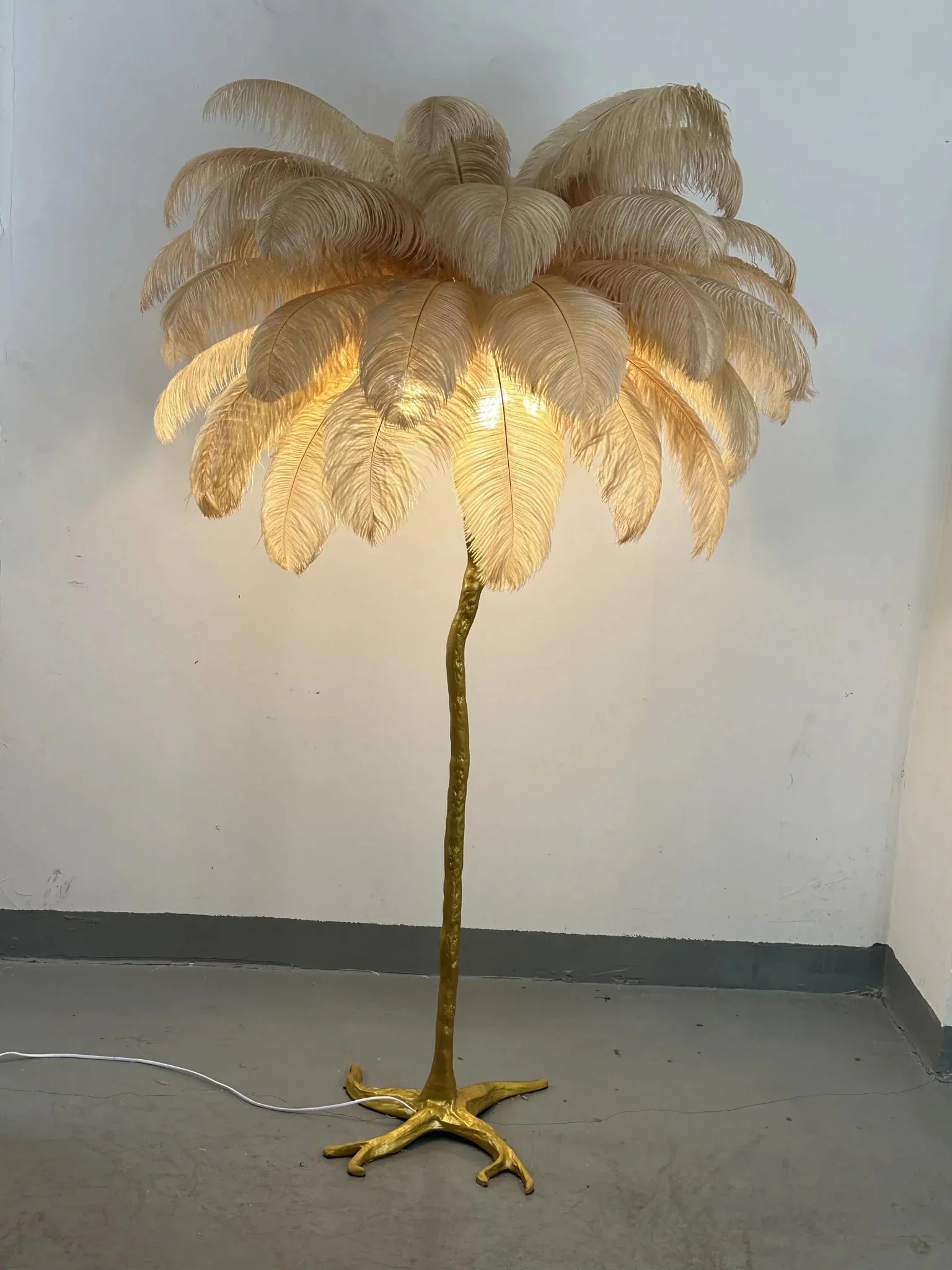 Lampadaire Design Arbre Plumes d'Autruche - Beige