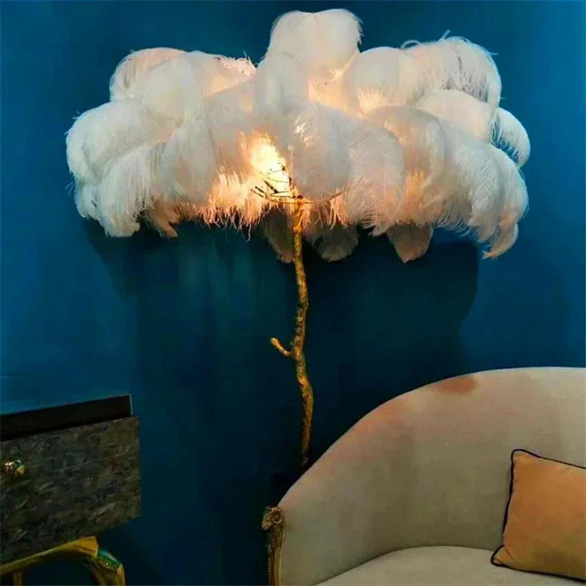 Lampadaire Design Arbre Plumes d'Autruche - Beige