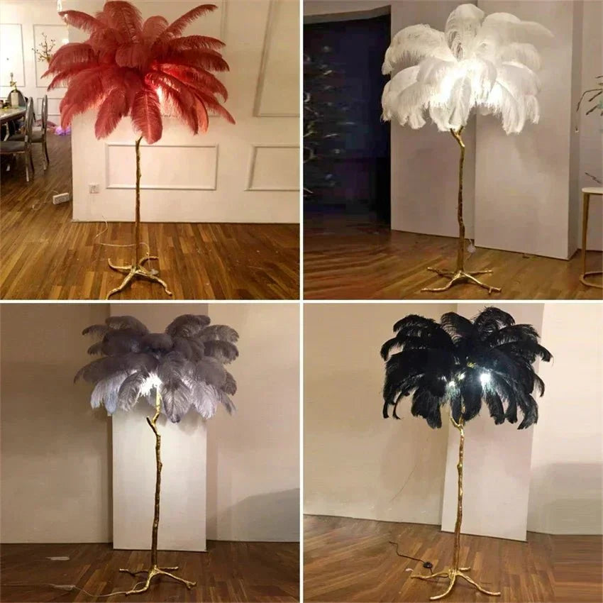Lampadaire Design Arbre Plumes d'Autruche - Beige