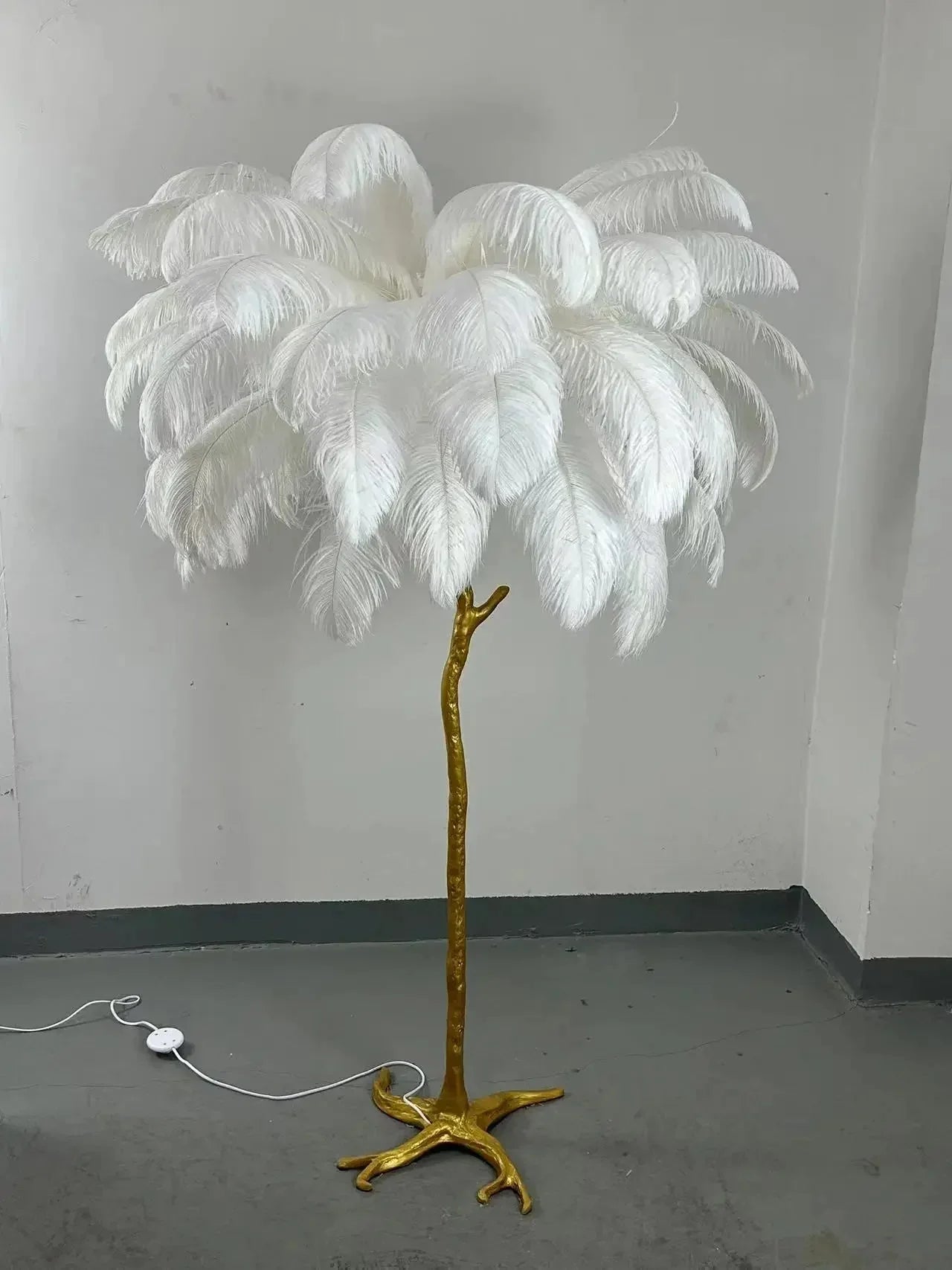 Lampadaire Design Arbre Plumes d'Autruche - Blanc 2