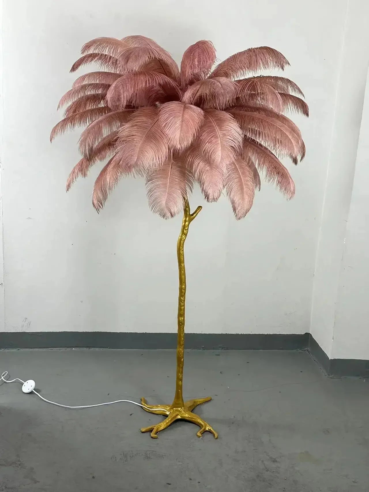 Lampadaire Design Arbre Plumes d'Autruche - Marron