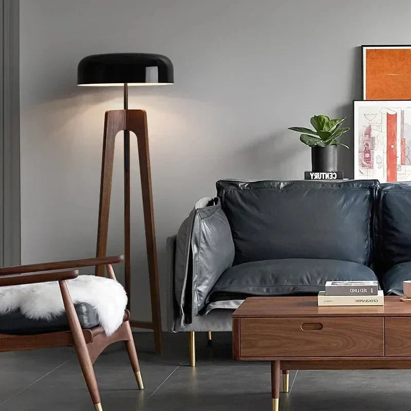 Lampadaire Design Bois Massif et Abat - jour Champignon - D