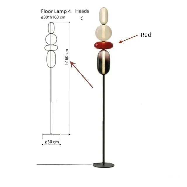 Lampadaire Design Italien en Verre Coloré Style Totem - Lampadaire 4 têtes C