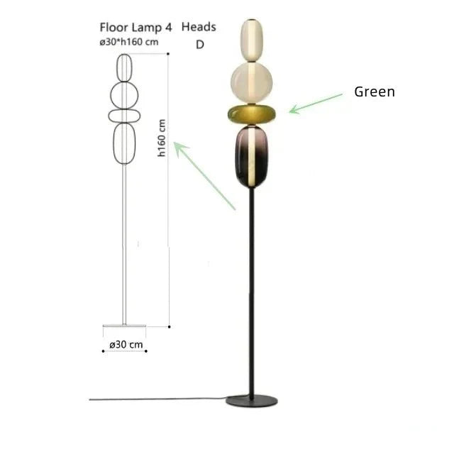 Lampadaire Design Italien en Verre Coloré Style Totem - Lampadaire 4 têtes D