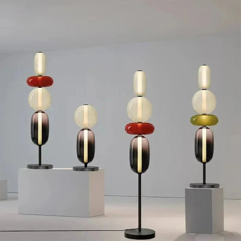 Lampadaire Design Italien en Verre Coloré Style Totem - Lampe de table 2 têtes