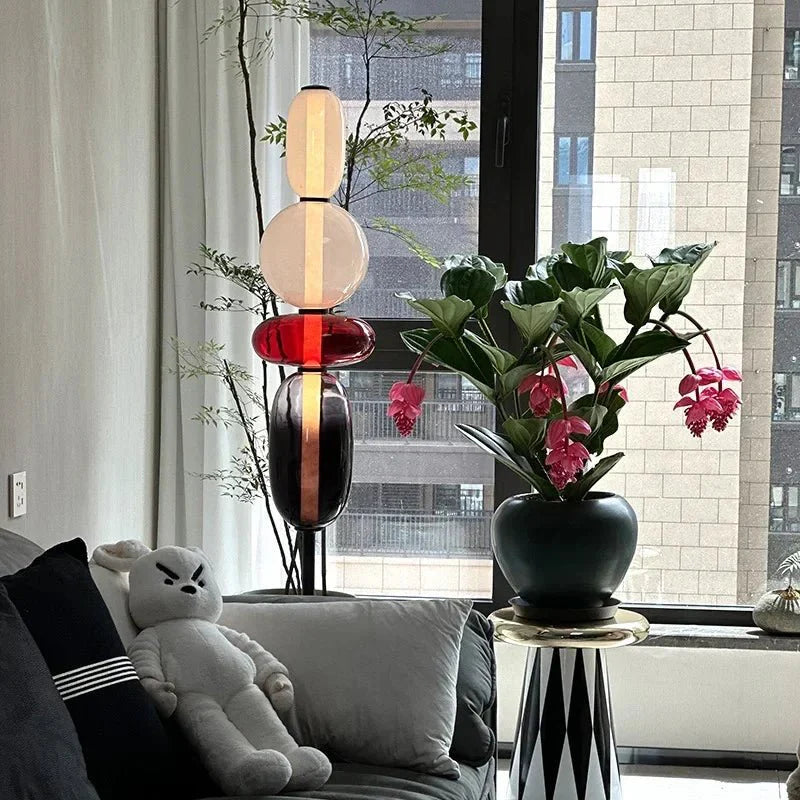 Lampadaire Design Italien en Verre Coloré Style Totem - Lampe de table 2 têtes