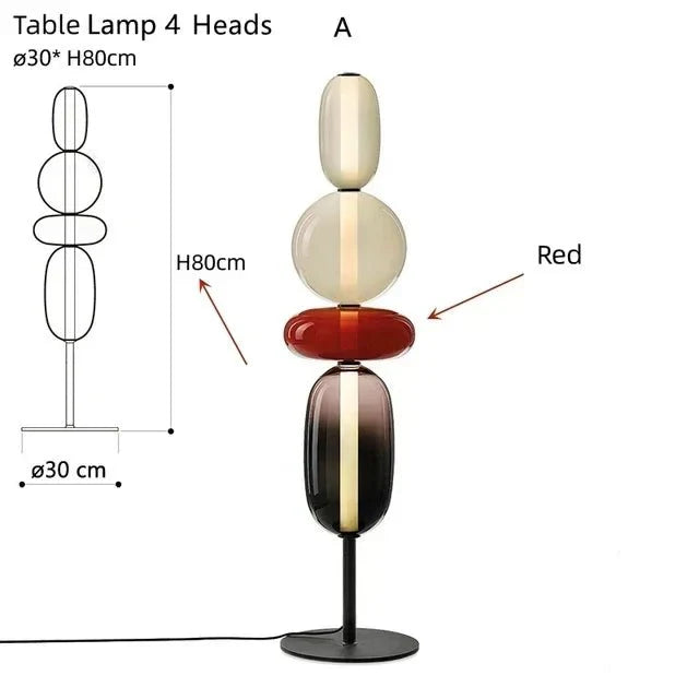 Lampadaire Design Italien en Verre Coloré Style Totem - Lampe de table 4 têtes E
