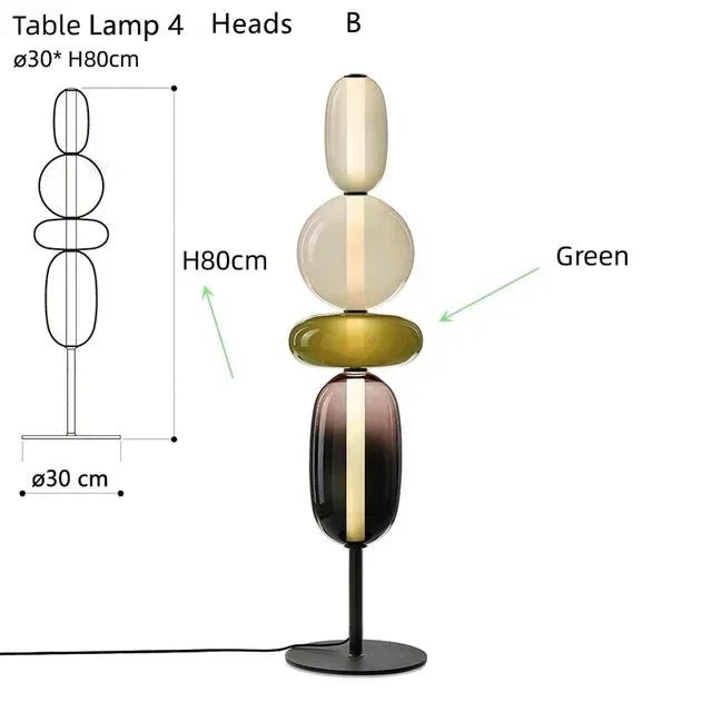 Lampadaire Design Italien en Verre Coloré Style Totem - Lampe de table 4 têtes F