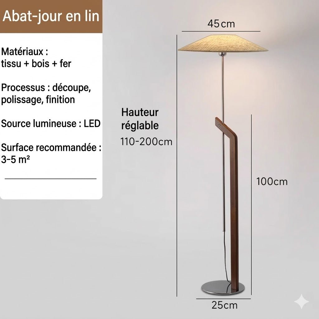 Lampadaire Design Minimaliste Bois et Métal Style Wabi - Sabi - A