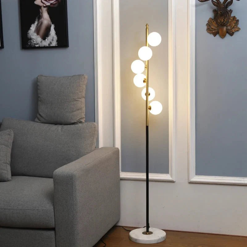 Lampadaire Design Noir avec Globes en Verre -