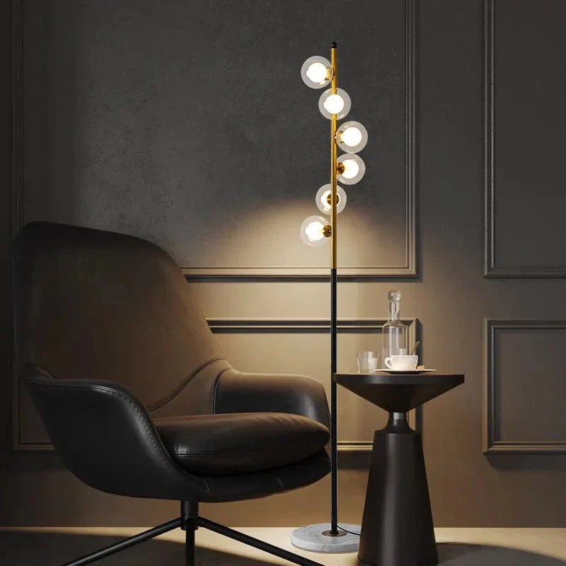 Lampadaire Design Noir avec Globes en Verre -