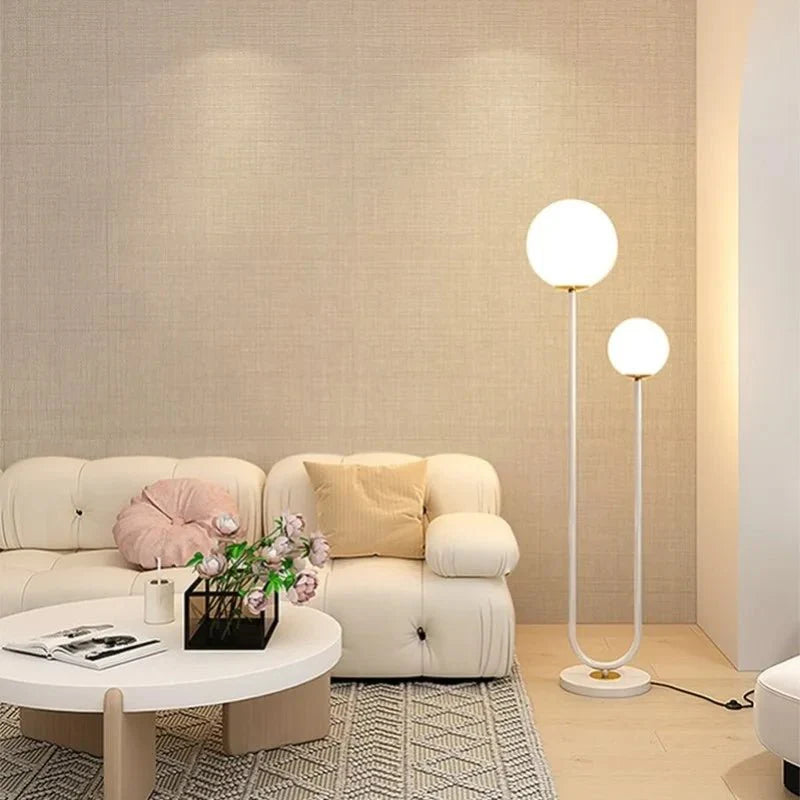 Lampadaire Double Globe en Verre Opaque 160 cm - Blanc