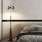 Lampadaire Droit Élégant en Métal Laiton et Verre Fumé - Blanc froid