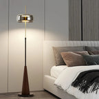 Lampadaire Droit Élégant en Métal Laiton et Verre Fumé - Blanc froid