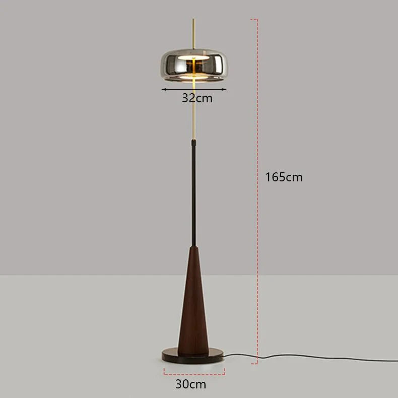 Lampadaire Droit Élégant en Métal Laiton et Verre Fumé - Blanc froid