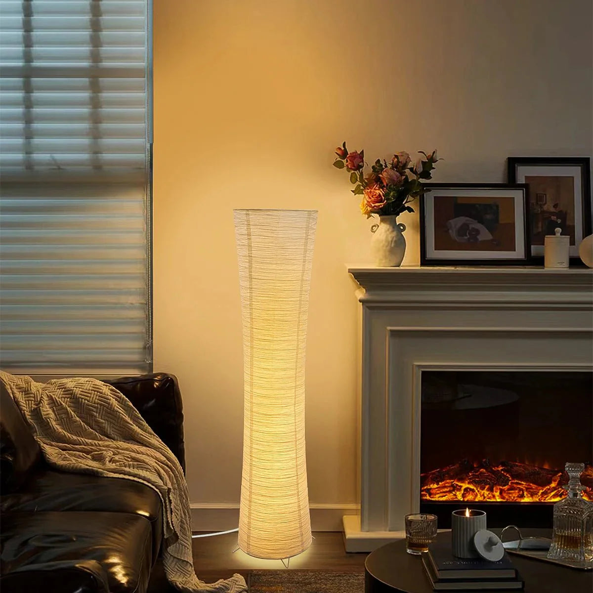 Lampadaire en Papier Riz Froissé -