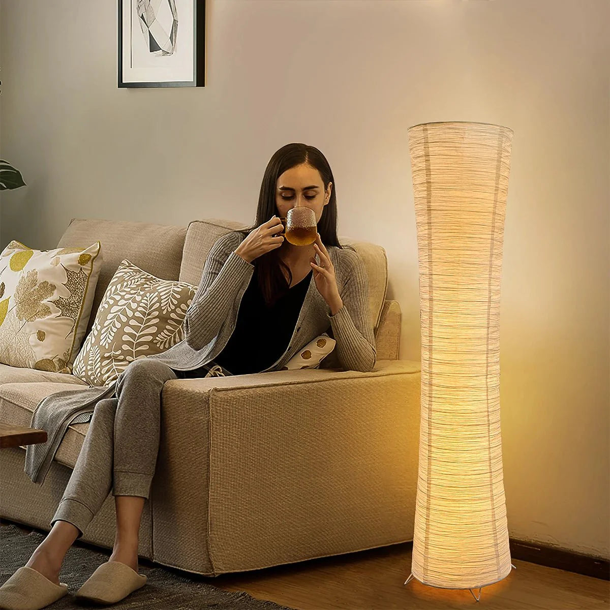 Lampadaire en Papier Riz Froissé -
