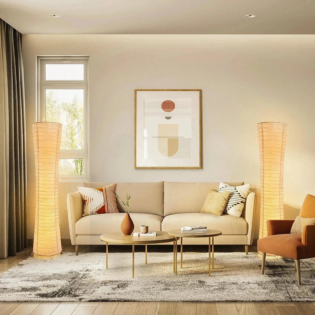 Lampadaire en Papier Riz Froissé -