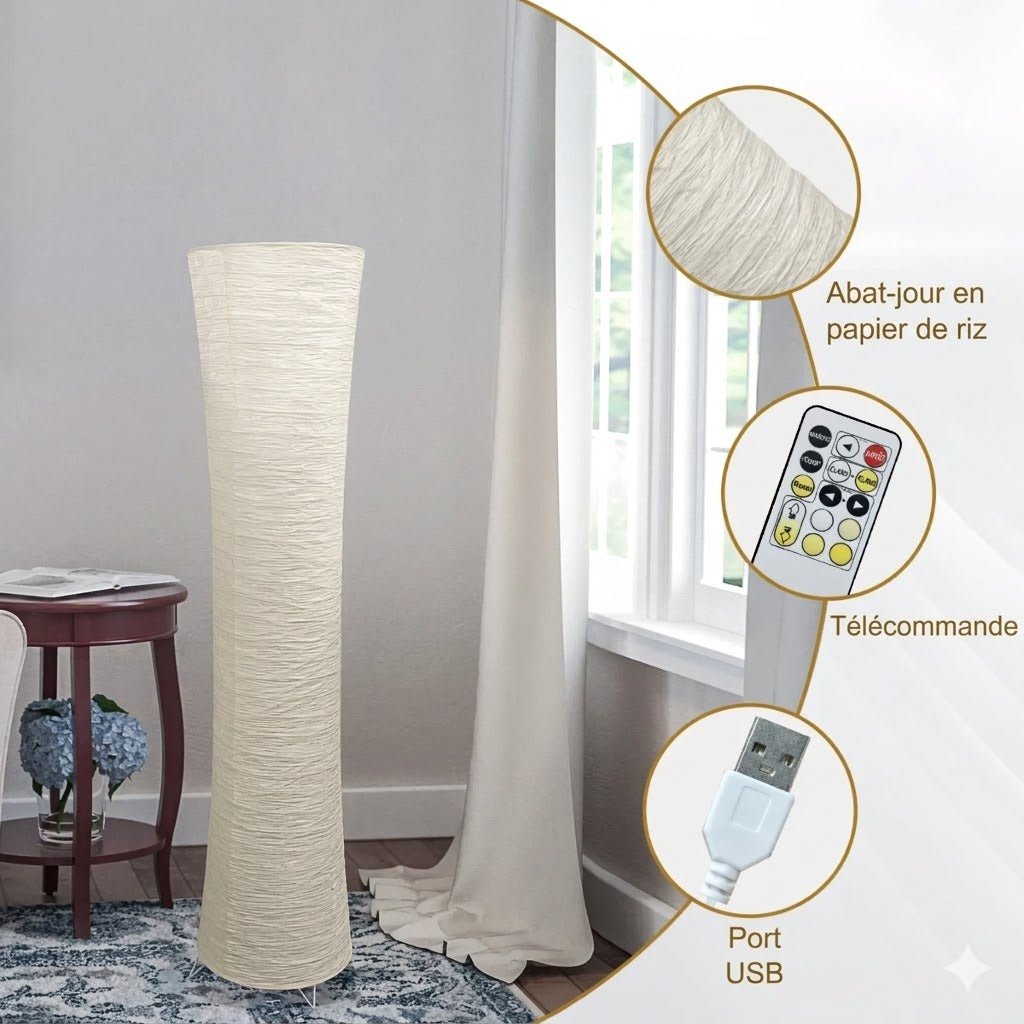 Lampadaire en Papier Riz Froissé -