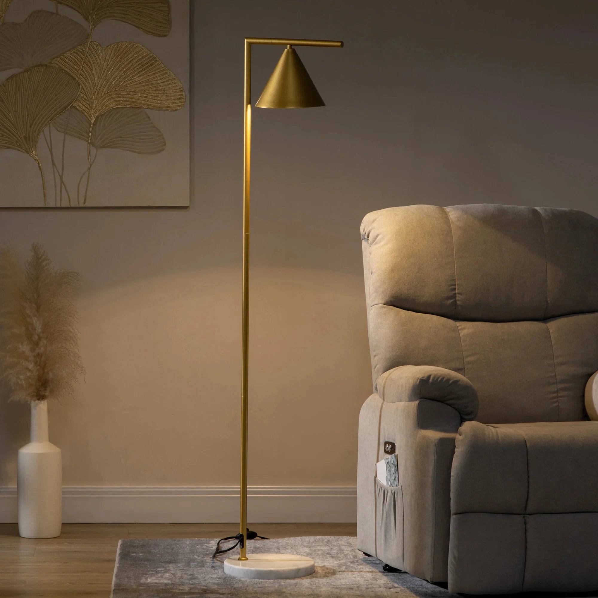 Lampadaire Liseuse Doré sur Pied en Métal -