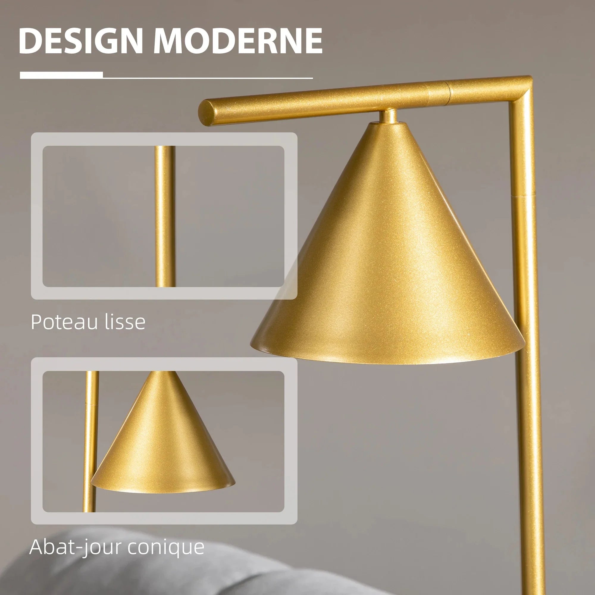 Lampadaire Liseuse Doré sur Pied en Métal -