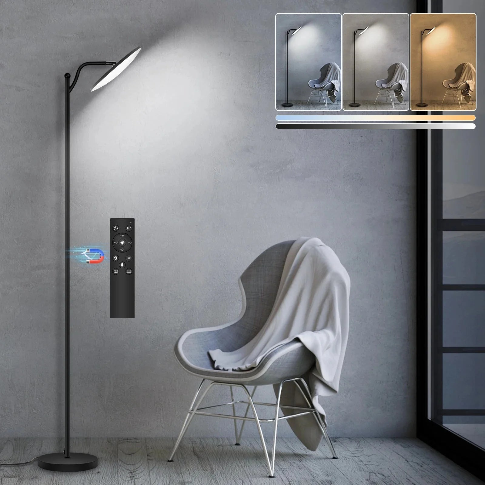 Lampadaire Liseuse LED Noir à Intensité Variable -