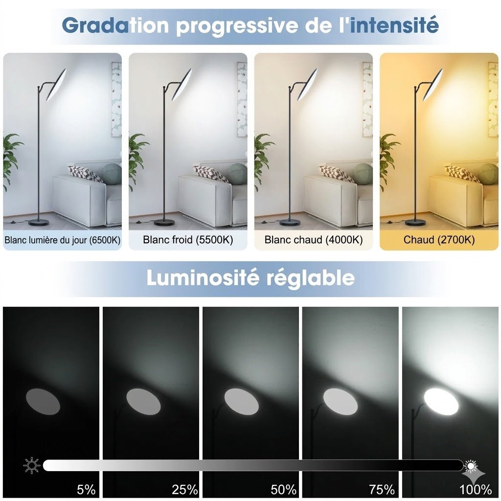 Lampadaire Liseuse LED Noir à Intensité Variable -