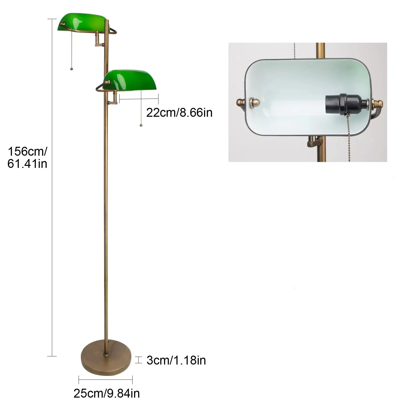 Lampadaire Liseuse Style Banquier Vert et Laiton -
