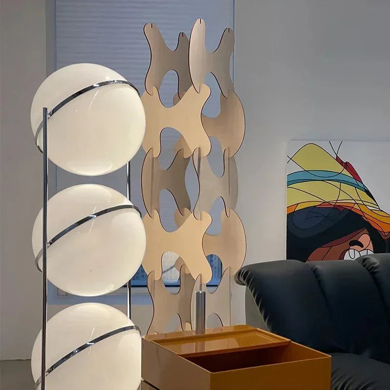 Lampadaire Métal Minimaliste avec Globe en Verre - A