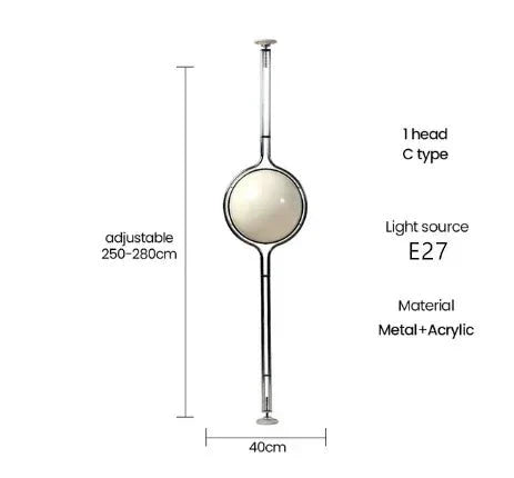 Lampadaire Métal Minimaliste avec Globe en Verre - A
