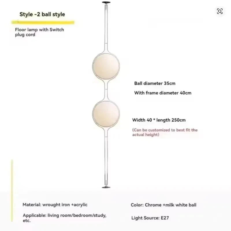 Lampadaire Métal Minimaliste avec Globe en Verre - G