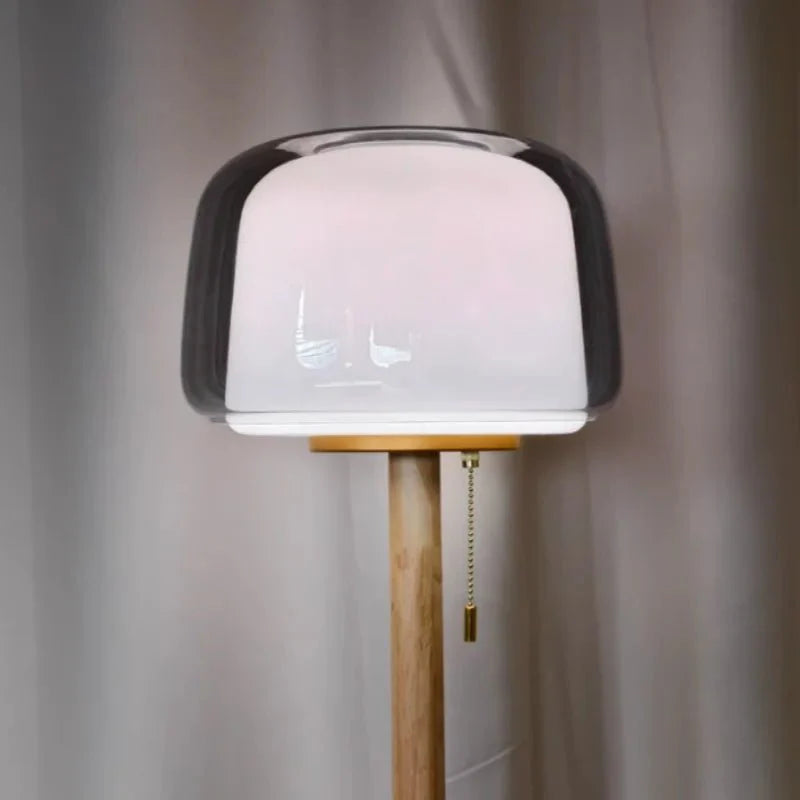 Lampadaire Scandinave Bois et Verre - Blanc froid