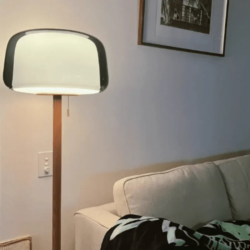 Lampadaire Scandinave Bois et Verre - Blanc froid