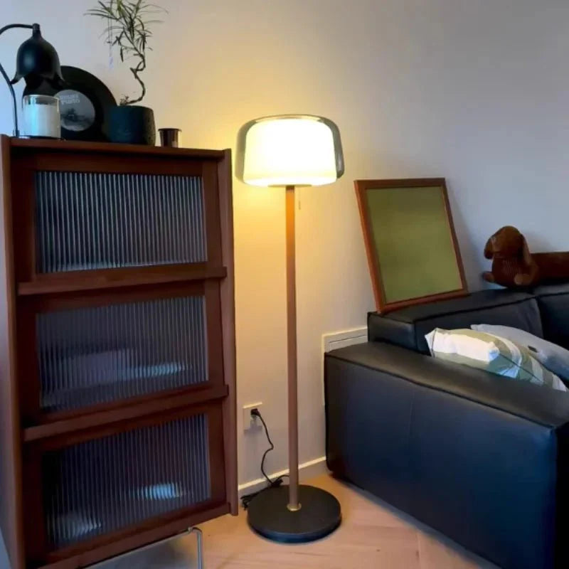 Lampadaire Scandinave Bois et Verre - Blanc froid