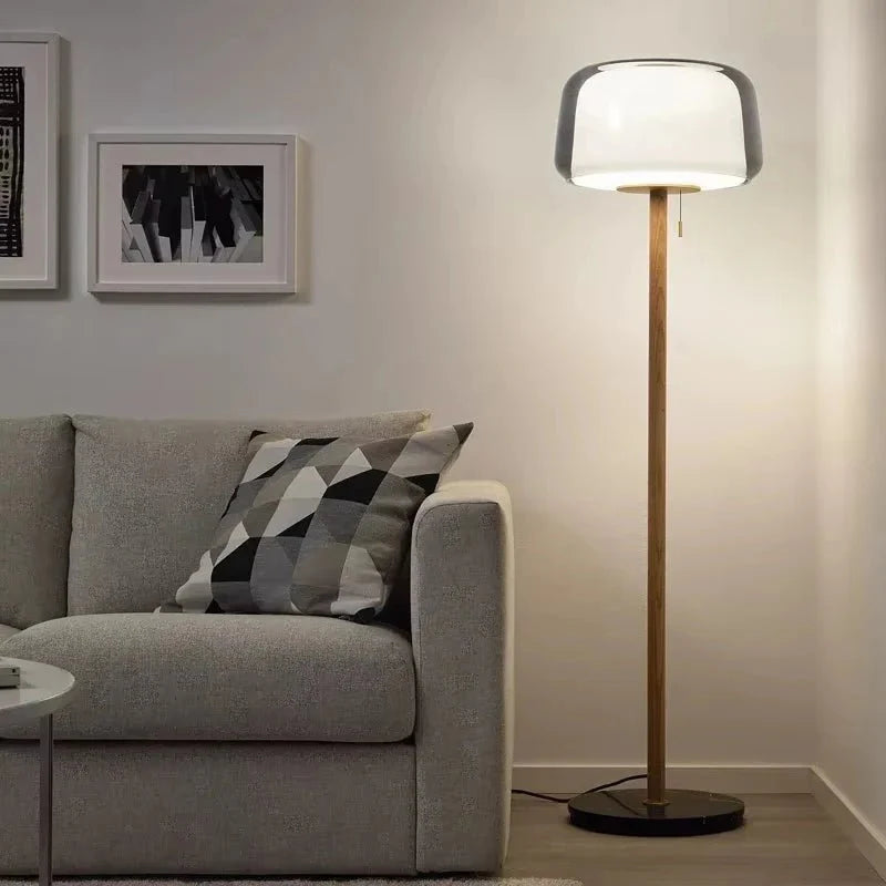 Lampadaire Scandinave Bois et Verre - Blanc froid