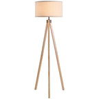 Lampadaire Trépied Scandinave en Bois Clair -