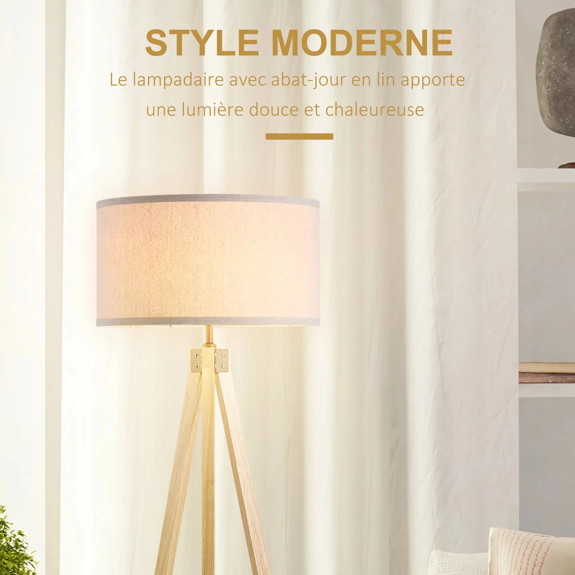 Lampadaire Trépied Scandinave en Bois Clair -