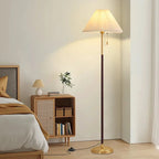 Lampadaire Vintage en Bois avec Abat - Jour Plissé -