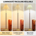 Lampadaire Vintage en Bois avec Abat - Jour Plissé -