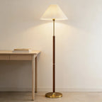Lampadaire Vintage en Bois avec Abat - Jour Plissé -