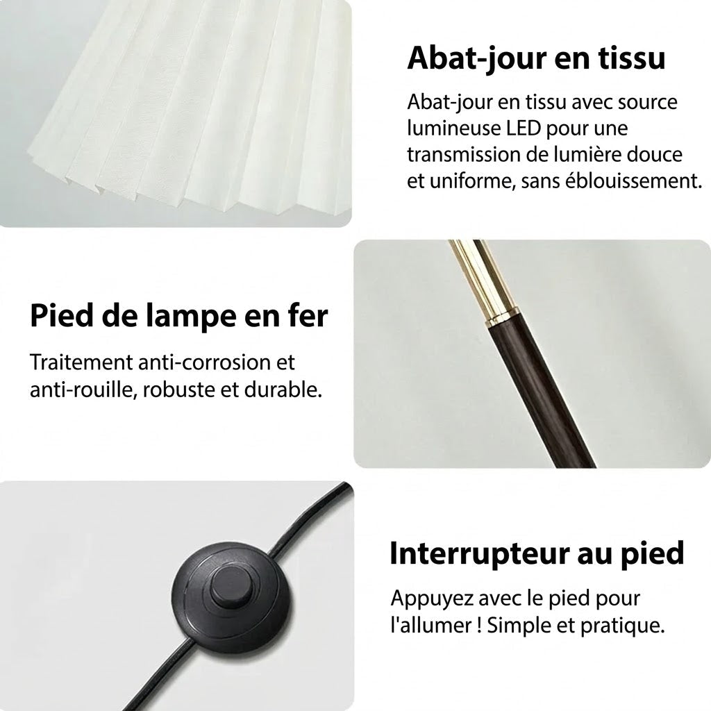 Lampadaire Vintage en Bois avec Abat - Jour Plissé -