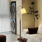Lampadaire Vintage en Bois avec Abat - jour Plissé Classique 150cm - Blanc froid