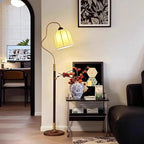 Lampadaire Vintage en Bois avec Abat - jour Plissé Classique 150cm - Neutre
