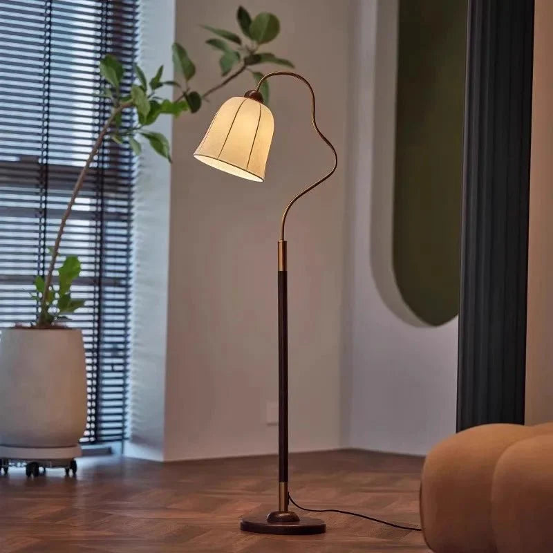 Lampadaire Vintage en Bois avec Abat - jour Plissé Classique 150cm - Neutre