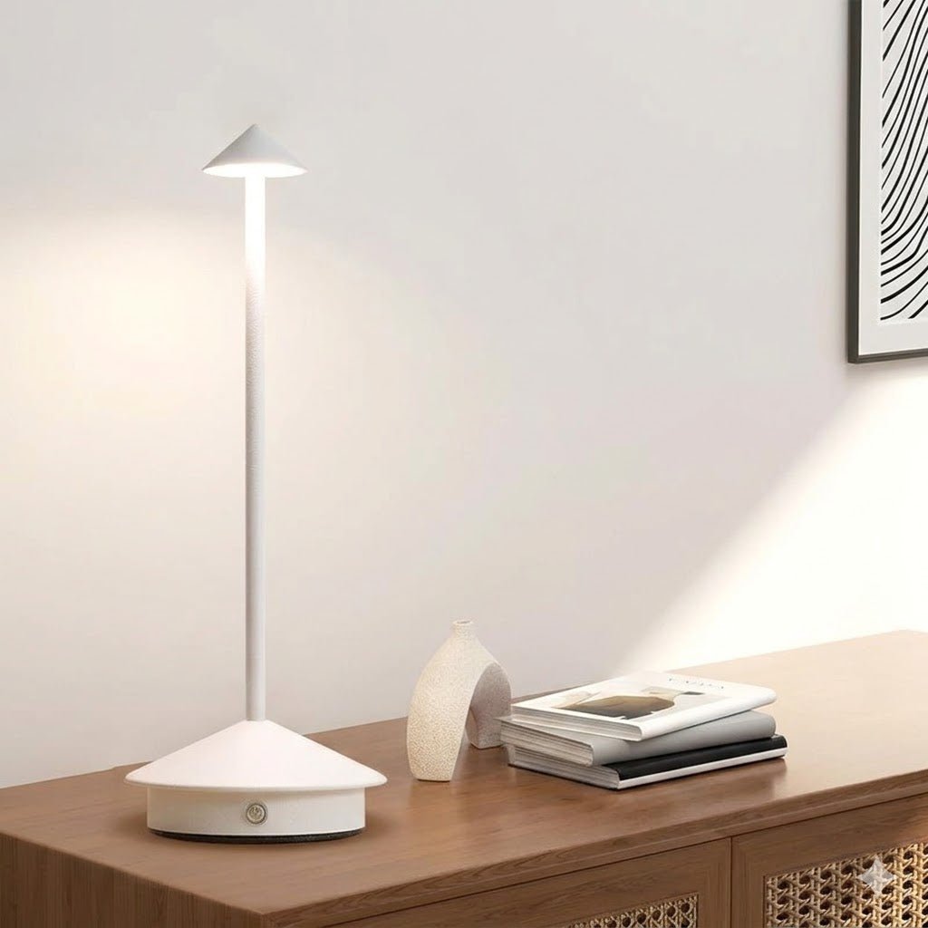 Lampe de Chevet Conique Tactile Sans Fil - Blanc