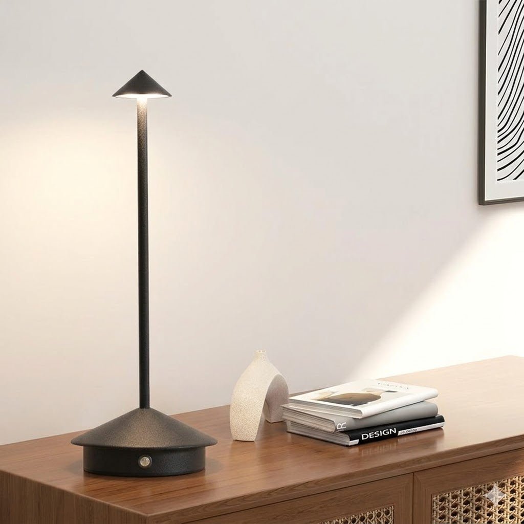 Lampe de Chevet Conique Tactile Sans Fil - Noir